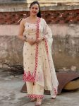RICH LOOK MASKA COTTON SILK FANCY BORDER WITH MULTI NEEDLE, SEQUENCE, EMBROIDERY WORK TOP BOTTOM WITH DUPATTA WHITE AND RED