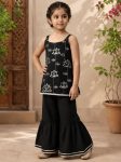 TRENDING COTTON BLEND EMBROIDERY WORK KID'S TOP SHARARA SET BLACK