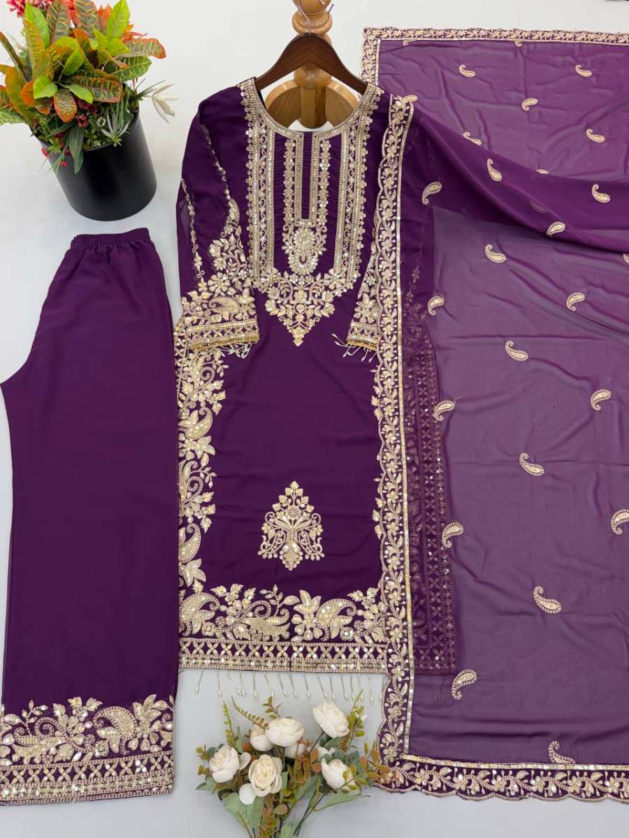 2TRENDING FAUX GEORGETTE EMBROIDERY SEQUENCE WORK TOP PALAZZO WITH DUPATTA FESTIVE WEAR WHOLESALE PRICE ETHNIC GARMENT (22)