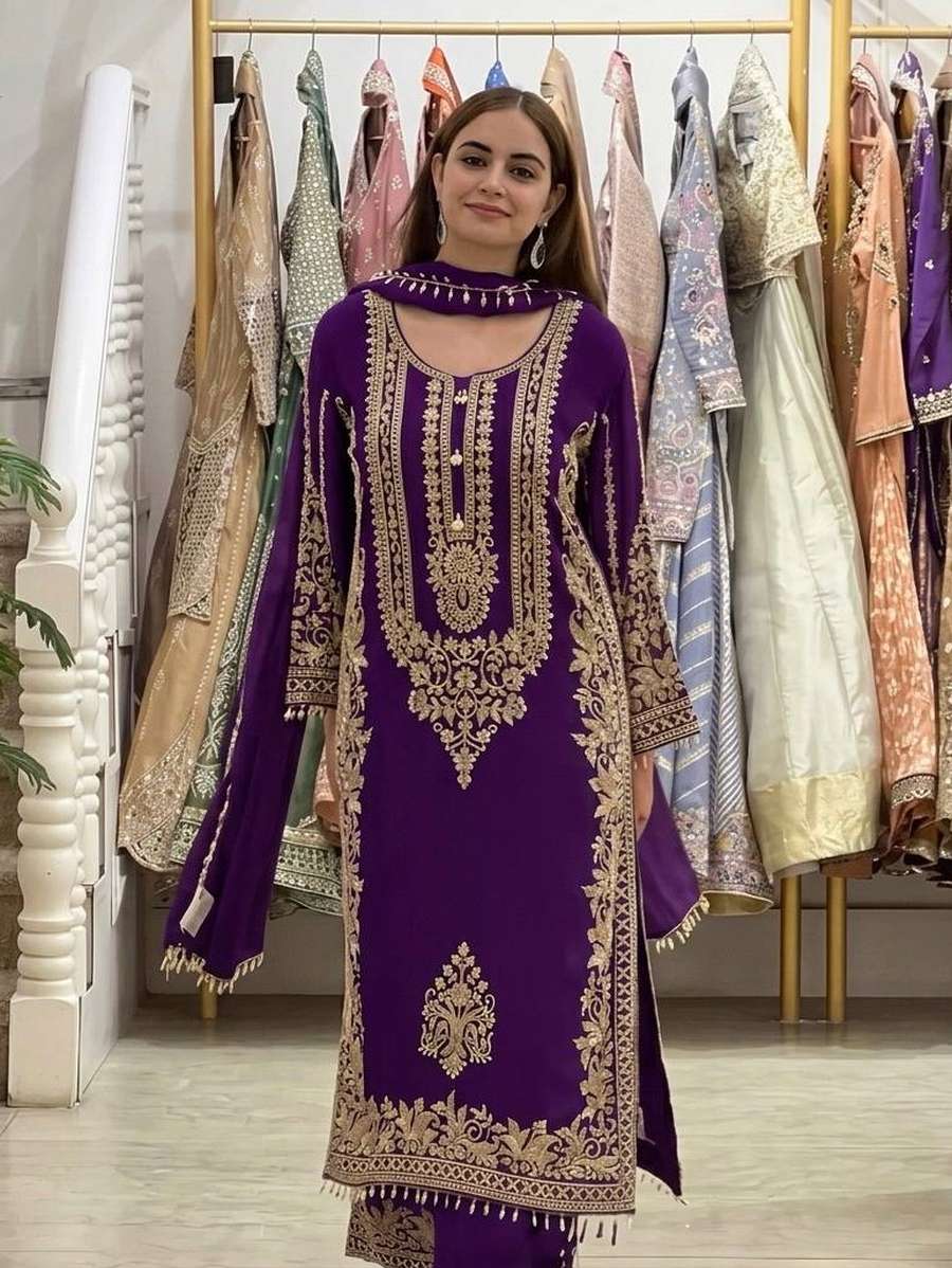 2TRENDING FAUX GEORGETTE EMBROIDERY SEQUENCE WORK TOP PALAZZO WITH DUPATTA FESTIVE WEAR WHOLESALE PRICE ETHNIC GARMENT (25)