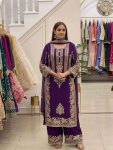 TRENDING FAUX GEORGETTE EMBROIDERY SEQUENCE WORK  TOP PALAZZO WITH DUPATTA PURPLE