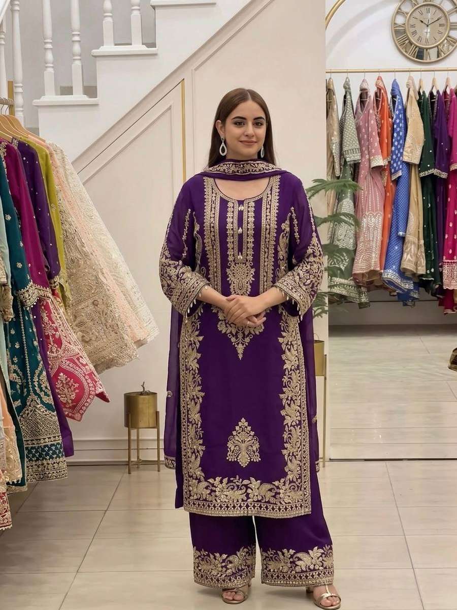 2TRENDING FAUX GEORGETTE EMBROIDERY SEQUENCE WORK TOP PALAZZO WITH DUPATTA FESTIVE WEAR WHOLESALE PRICE ETHNIC GARMENT (27)