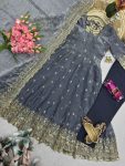 3DESIGNER FENDY SILK EMBROIDERY SEQUENCE WORK GOWN BOTTOM WITH DUPATTA WEDDING WEAR WHOLESALE PRICE ETHNIC GARMENT (25)