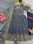 3DESIGNER FENDY SILK EMBROIDERY SEQUENCE WORK GOWN BOTTOM WITH DUPATTA WEDDING WEAR WHOLESALE PRICE ETHNIC GARMENT (25)