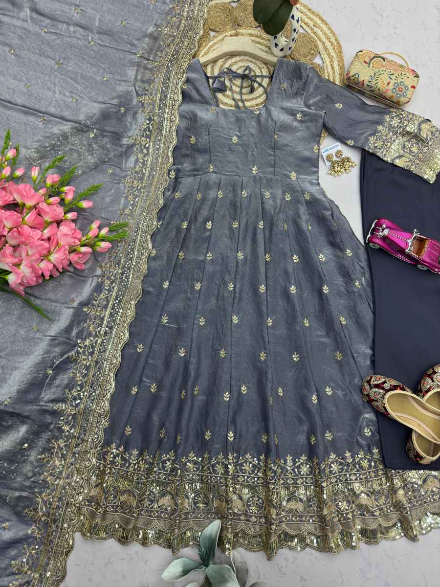 3DESIGNER FENDY SILK EMBROIDERY SEQUENCE WORK GOWN BOTTOM WITH DUPATTA WEDDING WEAR WHOLESALE PRICE ETHNIC GARMENT (27)
