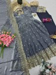 3DESIGNER FENDY SILK EMBROIDERY SEQUENCE WORK GOWN BOTTOM WITH DUPATTA WEDDING WEAR WHOLESALE PRICE ETHNIC GARMENT (25)