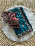 3FABULOUS FANDY SATIN SILK EMBROIDERY ZARI AND 3MM SEQUENCE WORK SAREE WITH STITCHED BLOUSE WEDDING WEAR WHOLESALE PRICE ETHNIC GARMENT (14)