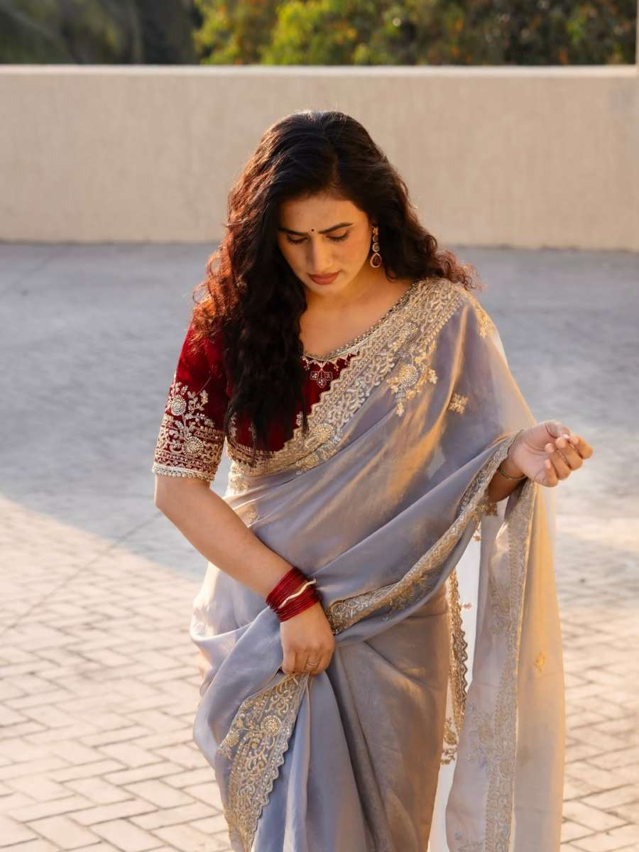 3NEW ARRIVAL FENDY SATTIN MULTI SEQUENCE EMBROIDERY WORK SAREE WITH UNSTITCHED BLOUSE FORMAL WEAR WHOLESALE PRICE ETHNIC GARMENT (29)