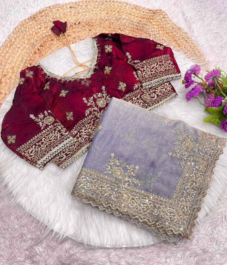 3NEW ARRIVAL FENDY SATTIN MULTI SEQUENCE EMBROIDERY WORK SAREE WITH UNSTITCHED BLOUSE FORMAL WEAR WHOLESALE PRICE ETHNIC GARMENT (36)