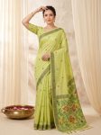 TRENDING MUGA COTTON RESHAM WEAVING MADHUBANI WORK SAREE WITH UNSTITCHED BLOUSE PISTA