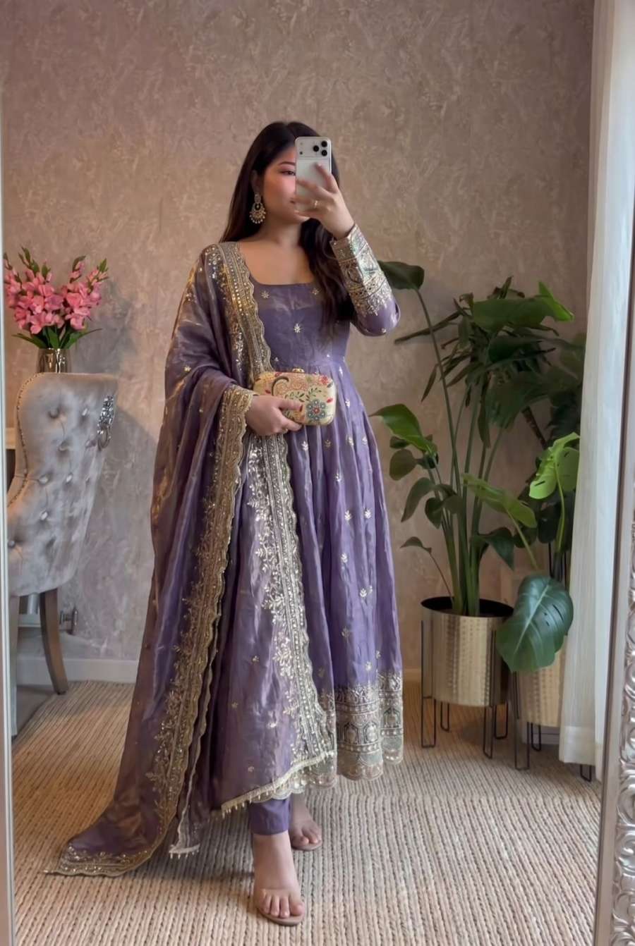 4DESIGNER FENDY SILK EMBROIDERY SEQUENCE WORK GOWN BOTTOM WITH DUPATTA WEDDING WEAR WHOLESALE PRICE ETHNIC GARMENT (28)
