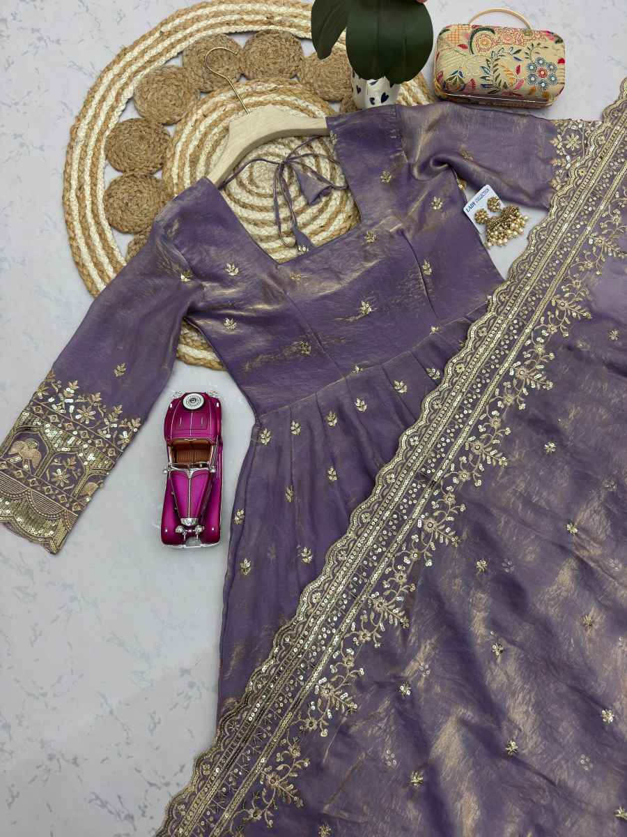 4DESIGNER FENDY SILK EMBROIDERY SEQUENCE WORK GOWN BOTTOM WITH DUPATTA WEDDING WEAR WHOLESALE PRICE ETHNIC GARMENT (32)