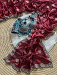 4FABULOUS FANDY SATIN SILK EMBROIDERY ZARI AND 3MM SEQUENCE WORK SAREE WITH STITCHED BLOUSE WEDDING WEAR WHOLESALE PRICE ETHNIC GARMENT (32)