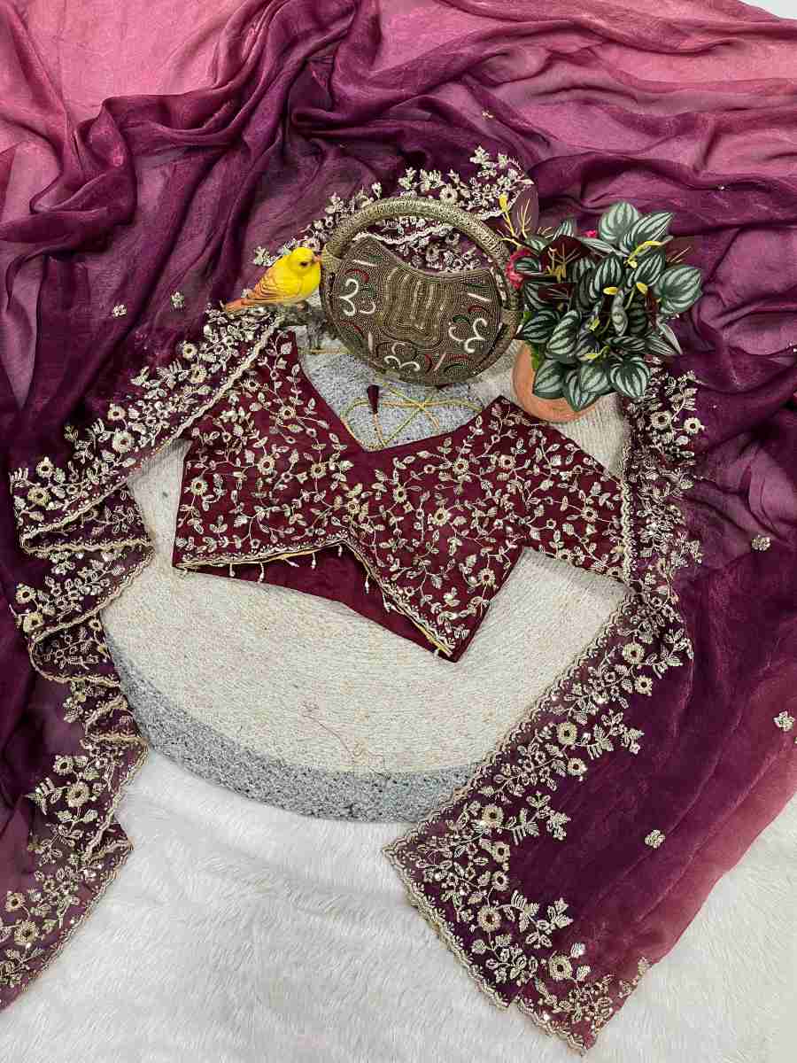 4LUXURY FANDY CHIFFON SILK SEQUINS WITH JARI THREAD EMBROIDERY WORK SAREE WITH STITCHED BLOUSE SEASONABLE WEAR WHOLESALE PRICE ETHNIC GARMENT (26)