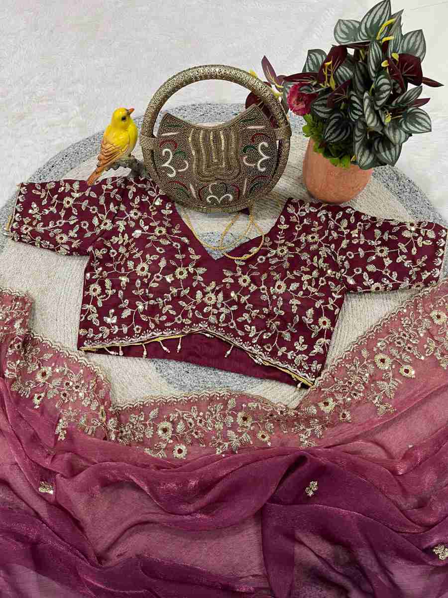 4LUXURY FANDY CHIFFON SILK SEQUINS WITH JARI THREAD EMBROIDERY WORK SAREE WITH STITCHED BLOUSE SEASONABLE WEAR WHOLESALE PRICE ETHNIC GARMENT (27)