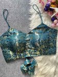 LUXURY JACQUARD SILK GOLD WORK READY TO WEAR BLOUSE BLUE