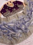 NEW ARRIVAL FENDY  SATIN MULTI SEQUENCE   EMBROIDERY WORK SAREE WITH UNSTITCHED BLOUSE GREY