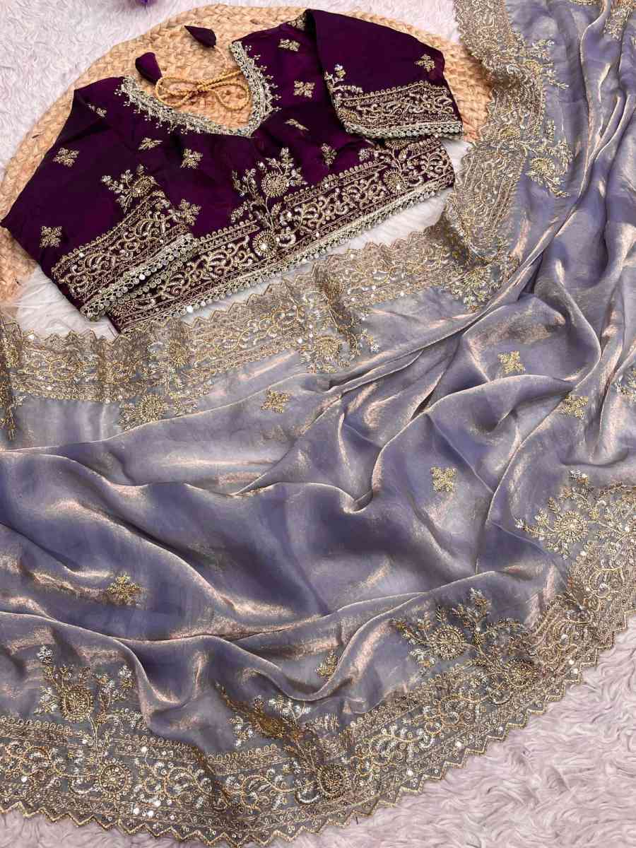 4NEW ARRIVAL FENDY SATTIN MULTI SEQUENCE EMBROIDERY WORK SAREE WITH UNSTITCHED BLOUSE FORMAL WEAR WHOLESALE PRICE ETHNIC GARMENT (30)