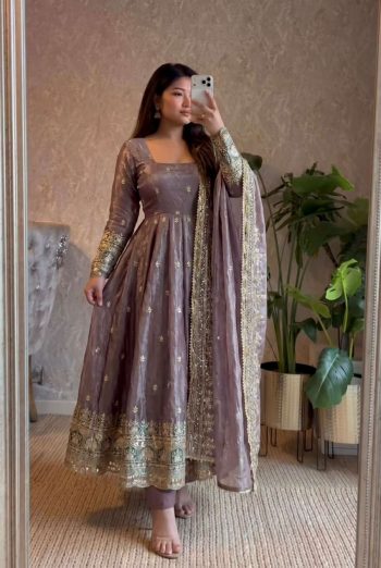 DESIGNER FENDY SILK EMBROIDERY SEQUENCE WORK GOWN BOTTOM WITH DUPATTA PINK