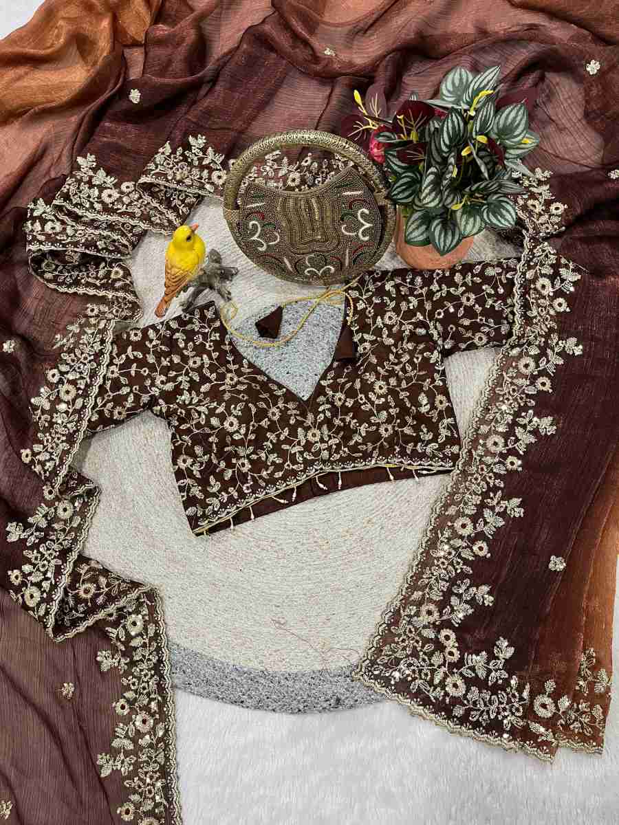 5LUXURY FANDY CHIFFON SILK SEQUINS WITH JARI THREAD EMBROIDERY WORK SAREE WITH STITCHED BLOUSE SEASONABLE WEAR WHOLESALE PRICE ETHNIC GARMENT (25)