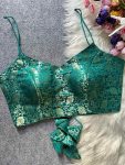 LUXURY JACQUARD SILK GOLD WORK READY TO WEAR BLOUSE SKY