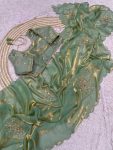 MODERN FANDY SATTIN KHATLI CUT DENA HANDWORK SAREE WITH STITCHED BLOUSE PARROT GREEN