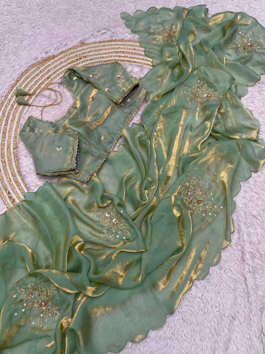 5MODERN FANDY SATTIN KHATLI CUT DENA HANDWORK SAREE WITH STITCHED BLOUSE PARTY WEAR WHOLESALE PRICE ETHNIC GARMENT (7)