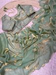 5MODERN FANDY SATTIN KHATLI CUT DENA HANDWORK SAREE WITH STITCHED BLOUSE PARTY WEAR WHOLESALE PRICE ETHNIC GARMENT (7)