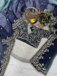 6LUXURY FANDY CHIFFON SILK SEQUINS WITH JARI THREAD EMBROIDERY WORK SAREE WITH STITCHED BLOUSE SEASONABLE WEAR WHOLESALE PRICE ETHNIC GARMENT (38)