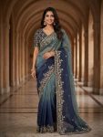 LUXURY FANDY CHIFFON SILK SEQUINS WITH JARI THREAD EMBROIDERY WORK SAREE WITH STITCHED BLOUSE MOREPEACH