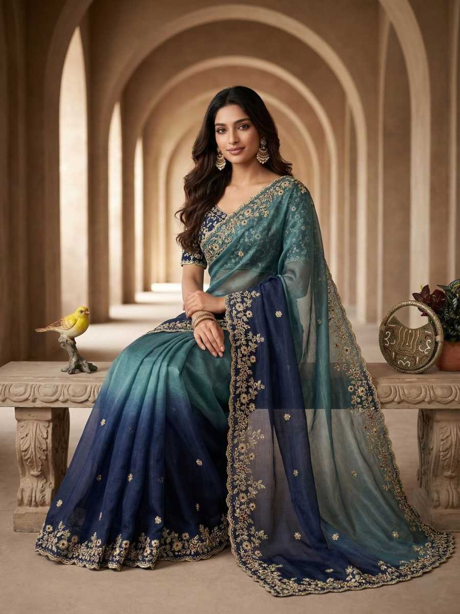 6LUXURY FANDY CHIFFON SILK SEQUINS WITH JARI THREAD EMBROIDERY WORK SAREE WITH STITCHED BLOUSE SEASONABLE WEAR WHOLESALE PRICE ETHNIC GARMENT (39)