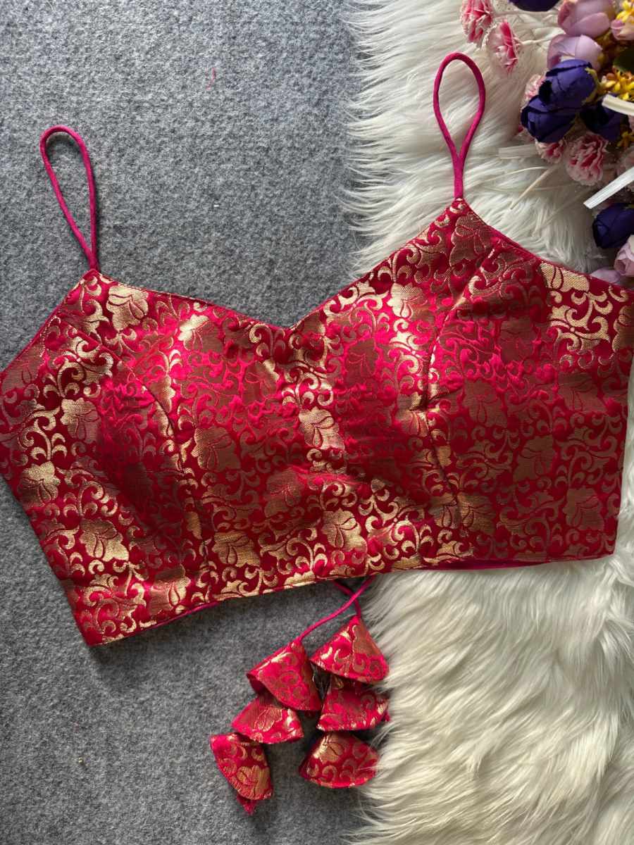 6LUXURY JACQUARD SILK GOLD WORK READY TO WEAR BLOUSE PARTY WEAR WHOLESALE PRICE ETHNIC GARMENT (7)