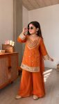 ATTRACTIVE CHINON SILK EMBROIDERY AND MIRROR HAND WORK TOP PALAZZO WITH DUPATTA WEDDING WEAR WHOLESALE PRICE ETHNIC GARMENT (7)