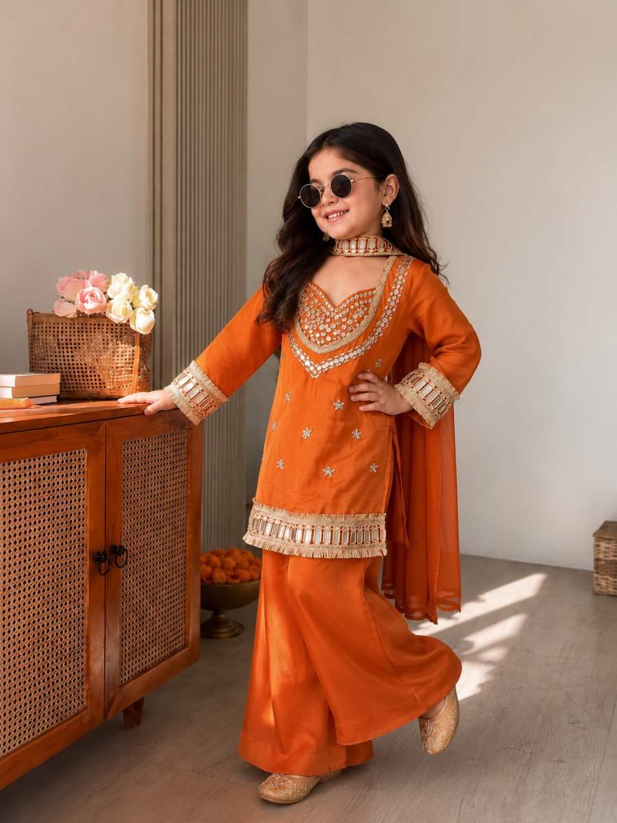 ATTRACTIVE CHINON SILK EMBROIDERY AND MIRROR HAND WORK TOP PALAZZO WITH DUPATTA WEDDING WEAR WHOLESALE PRICE ETHNIC GARMENT (7)