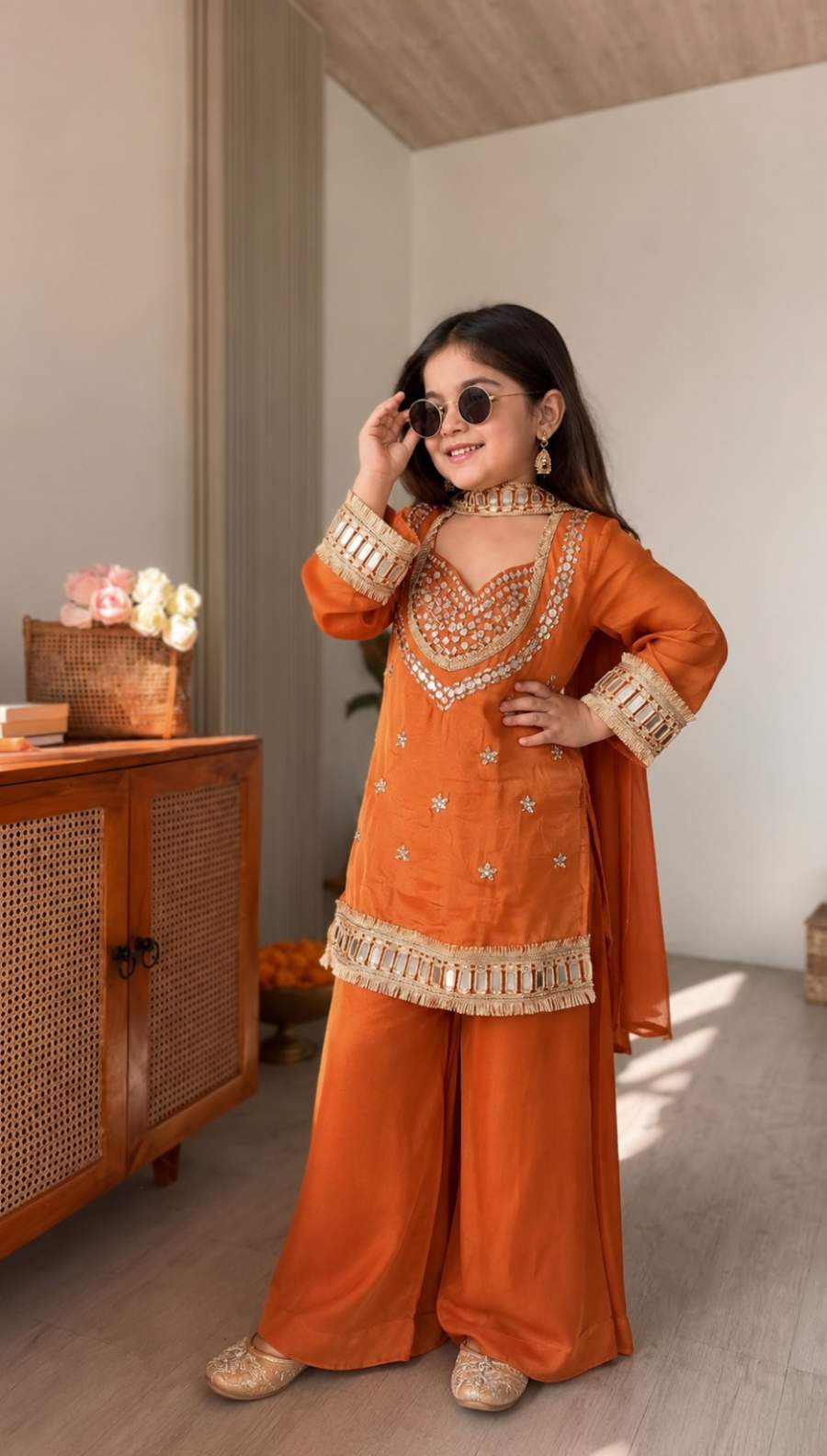 ATTRACTIVE CHINON SILK EMBROIDERY AND MIRROR HAND WORK TOP PALAZZO WITH DUPATTA WEDDING WEAR WHOLESALE PRICE ETHNIC GARMENT (8)