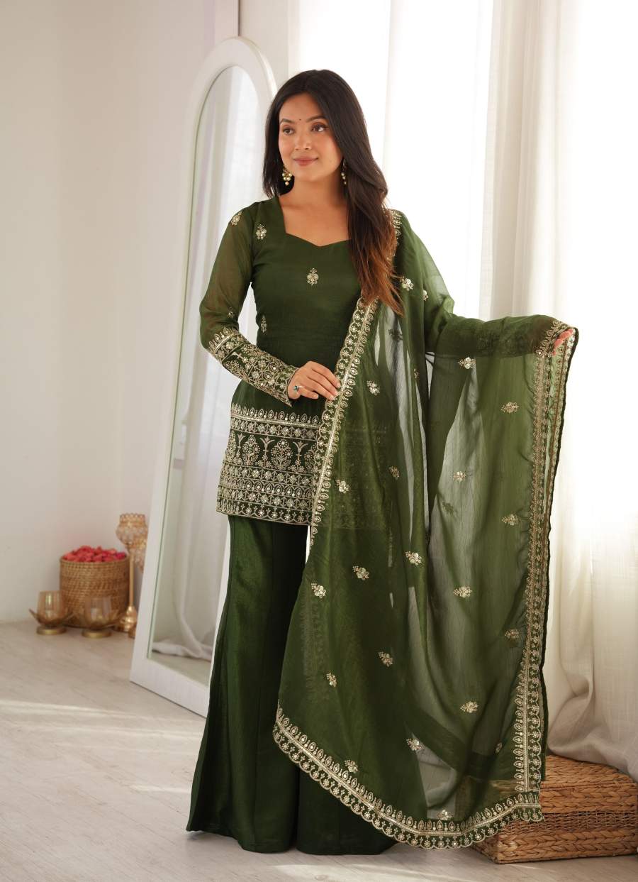 ATTRACTIVE CRUNCHY SILK EMBROIDERY SEQUENCE AND JARI WORK TOP PALAZZO WITH DUPATTA FESTIVAL WEAR WHOLESALE PRICE ETHNIC GARMENT (2)