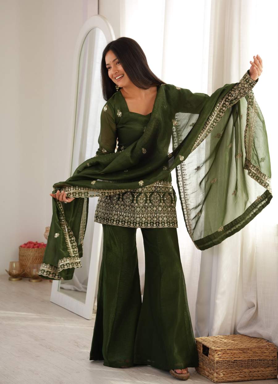 ATTRACTIVE CRUNCHY SILK EMBROIDERY SEQUENCE AND JARI WORK TOP PALAZZO WITH DUPATTA FESTIVAL WEAR WHOLESALE PRICE ETHNIC GARMENT (7)