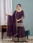 ATTRACTIVE CRUNCHY SILK SEQUENCE EMBROIDERY WORK TOP SHARARA WITH DUPATTA CASUAL WEAR WHOLESALE PRICE ETHNIC GARMENT (3)