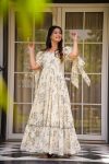 ATTRACTIVE POLY RAYON PRINTED WORK GOWN WHITE