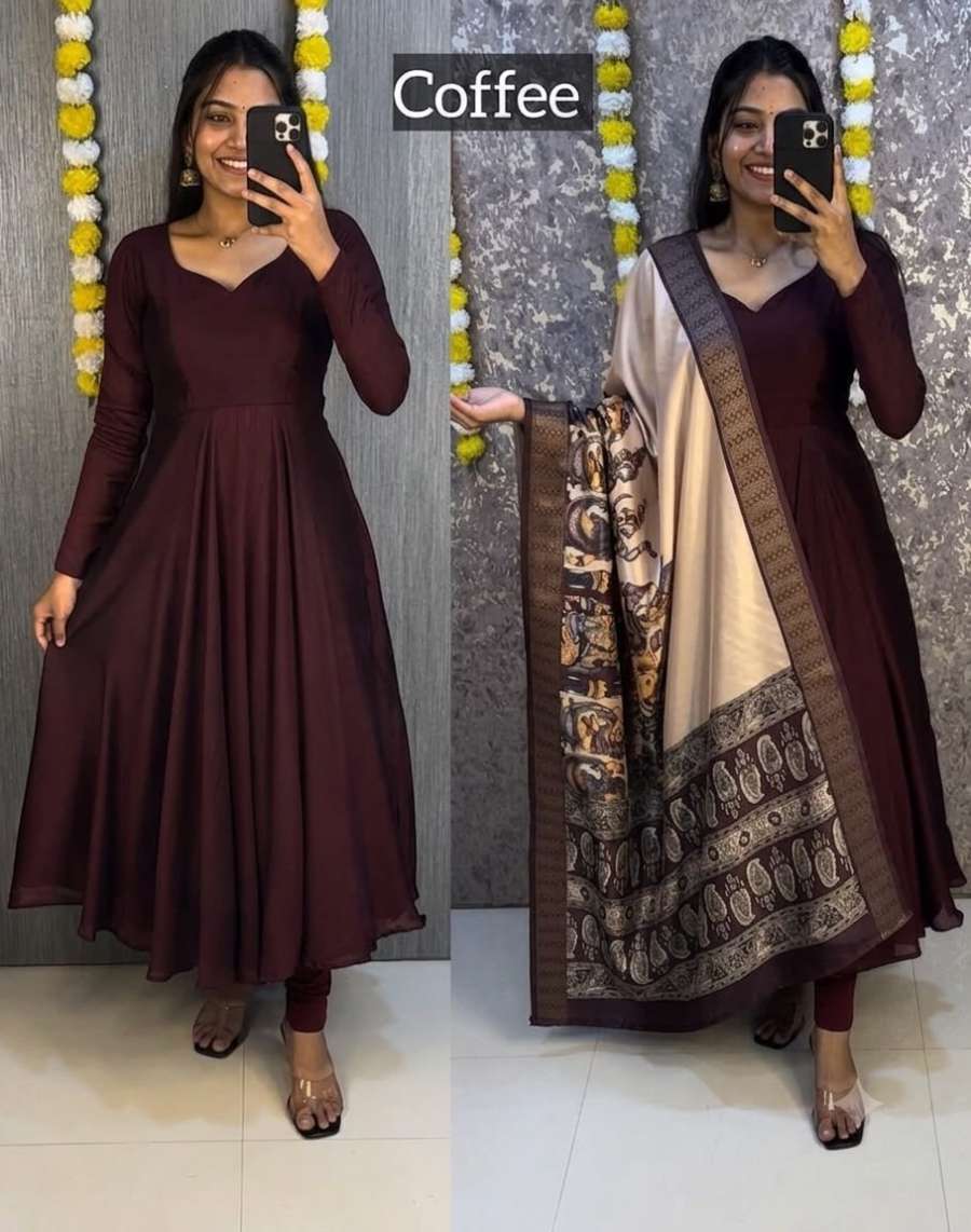 ATTRACTIVE VICHITHRA SILK PLAIN WORK ANARKALI DRESS WITH DUPATTA CASUAL WEAR WHOLESALE PRICE ETHNIC GARMENT (1)