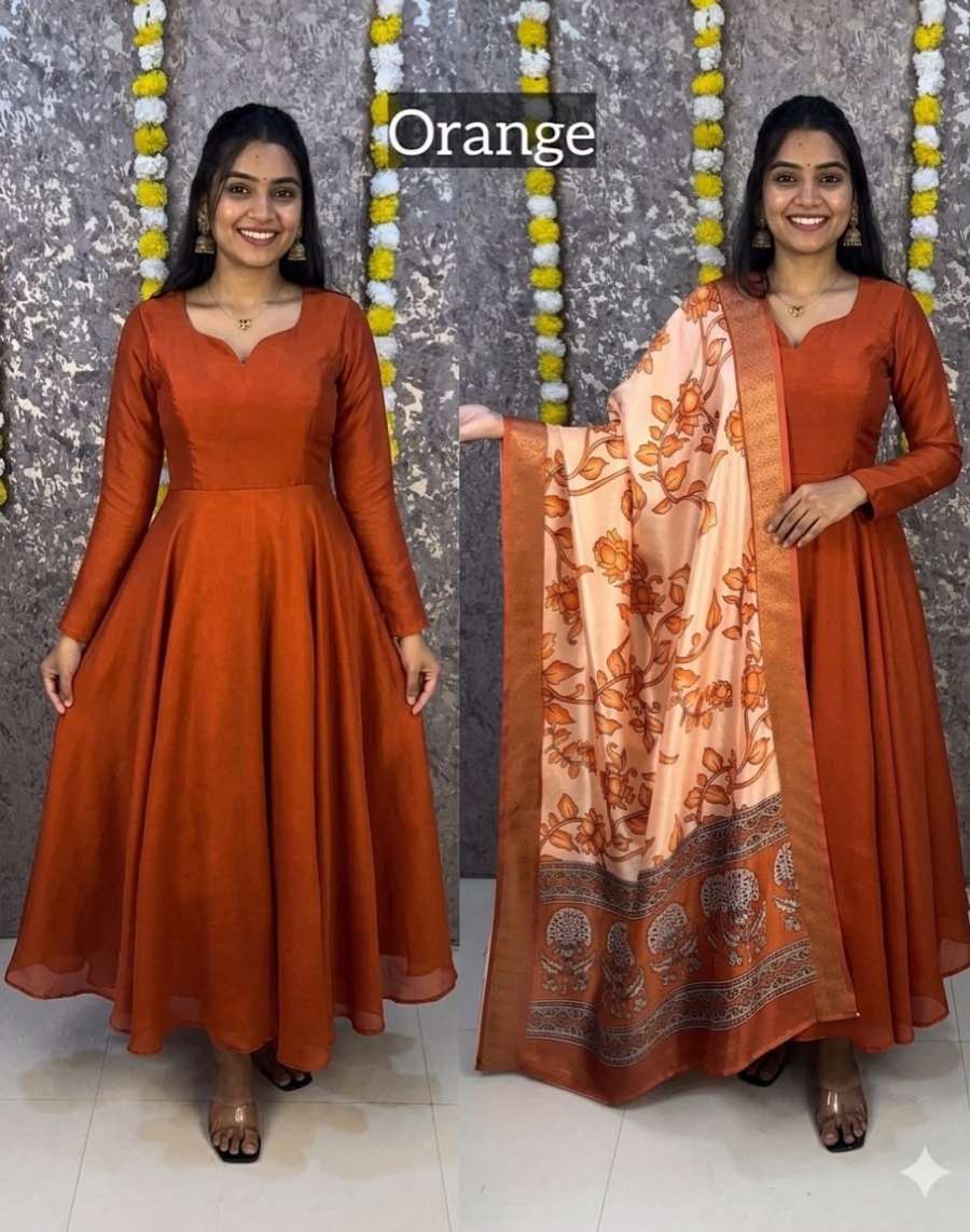 ATTRACTIVE VICHITHRA SILK PLAIN WORK ANARKALI DRESS WITH DUPATTA CASUAL WEAR WHOLESALE PRICE ETHNIC GARMENT (3)