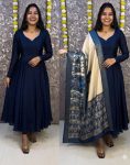 ATTRACTIVE VICHITHRA SILK PLAIN WORK ANARKALI DRESS WITH DUPATTA NAVY BLUE