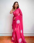 ATTRECTIVE LINEN COTTON DAISY FLORAL PRINT SAREE WITH UNSTITCHED BLOUSE CASUAL WEAR WHOLESALE PRICE ETHNIC GARMENT (3)