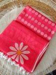 ATTRECTIVE LINEN COTTON DAISY FLORAL PRINT SAREE WITH UNSTITCHED BLOUSE CASUAL WEAR WHOLESALE PRICE ETHNIC GARMENT (3)