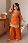 BOLLYWOOD CHINON SILK EMBROIDERY AND MIRROR HAND WORK TOP PALAZZO WITH DUPATTA ORANGE