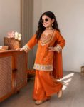 BOLLYWOOD CHINON SILK EMBROIDERY AND MIRROR HAND WORK TOP PALAZZO WITH DUPATTA WEDDING WEAR WHOLESALE PRICE ETHNIC GARMENT (2)