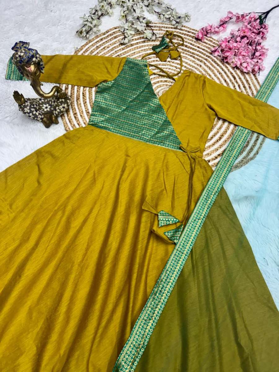 BOLLYWOOD COTTON JACQUARD WEAVING ZARI BORDER GOWN BOTTOM WITH DUPATTA CASUAL WEAR WHOLESALE PRICE ETHNIC GARMENT (1)