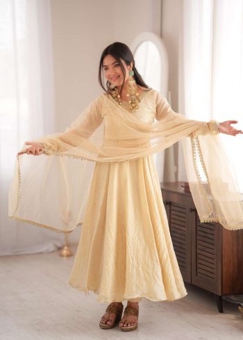 BOLLYWOOD DOREMON CRUSH REAL MIRROR WORK LACE BORDER GOWN BOTTOM WITH DUPATTA CREAM