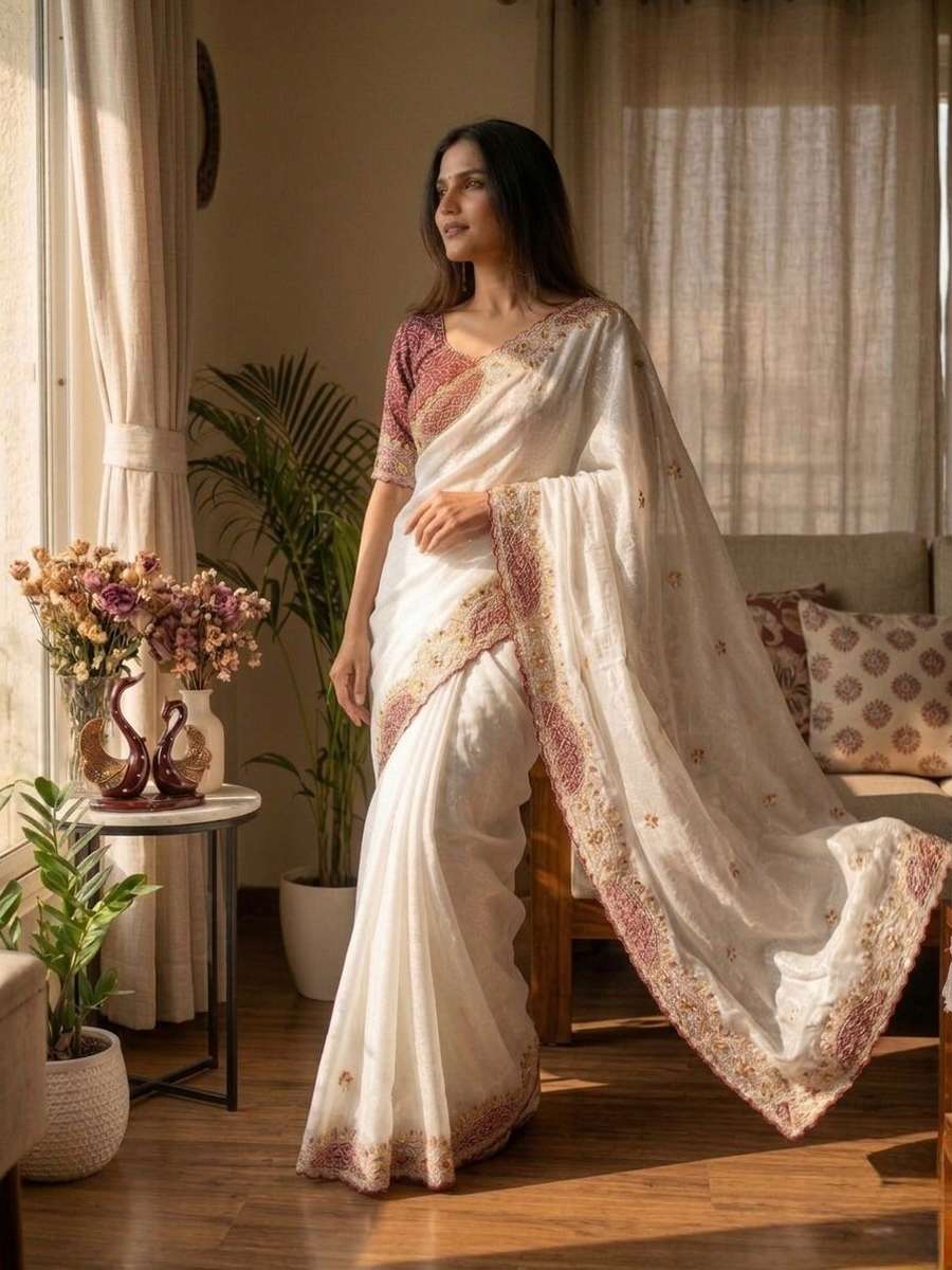 BOLLYWOOD SOFT CRUNCHY SEQUENCE AND THREAD EMBROIDERY WORK SAREE WITH UNSTITCHED BLOUSE PARTY WEAR WHOLESALE PRICE ETHNIC GARMENT (4)
