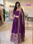 DESIGNER CHINON SILK EMBROIDERY 5 MM SEQUENCE WITH REAL MIRROR WORK GOWN BOTTOM WITH DUPATTA PURPLE